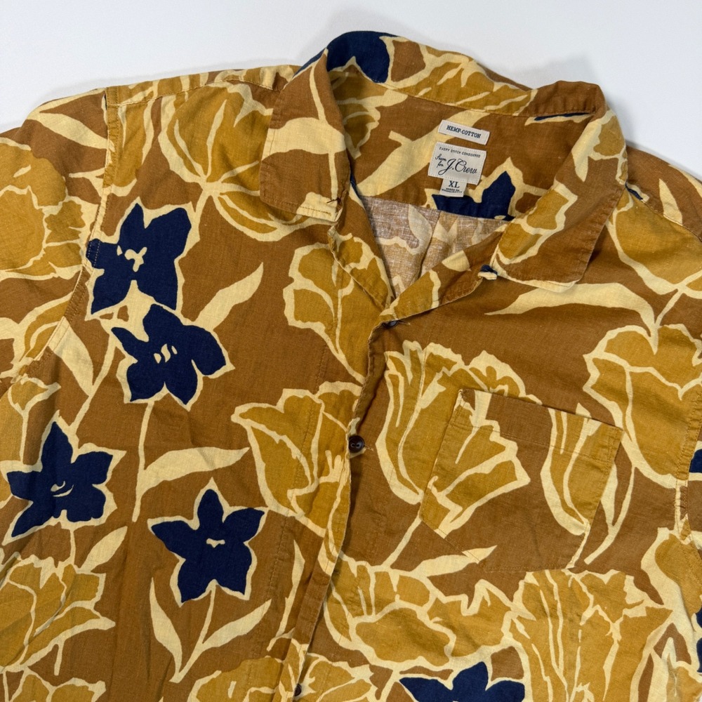 J.Crew Button Down Shirt Mens XL Brown Floral Hemp Cotton Short Sleeve BH574